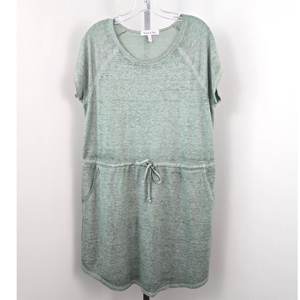 Harlow & Rose Round Hem Short Sleeve Drawstring Waist Green Dress‎ L